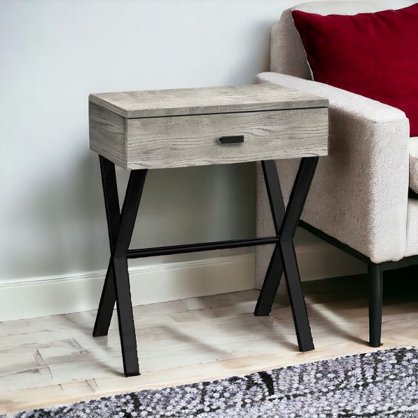 22" Black And Gray Wood And Metal End Table With Drawer - Image 2