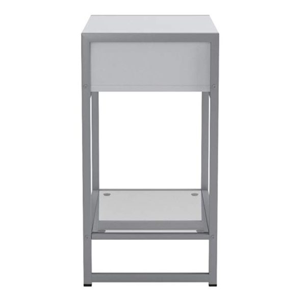 22" White Glass And Metal End Table With Drawer And Shelf - Image 3