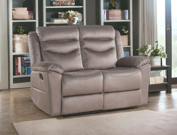 57" Brown Velvet Manual Reclining Love Seat - Image 2