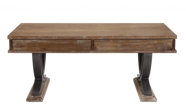 Industrial Style Antiqued Oak Finish Coffee Table With Black Accents