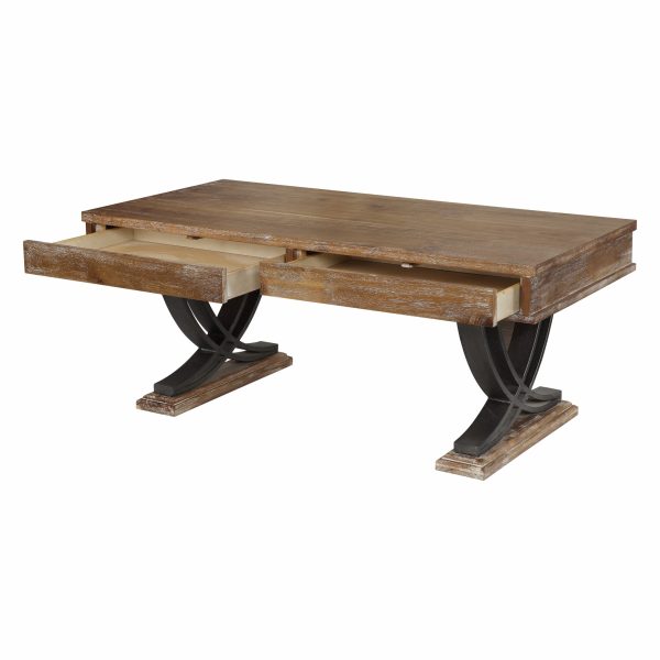 Industrial Style Antiqued Oak Finish Coffee Table With Black Accents - Image 2