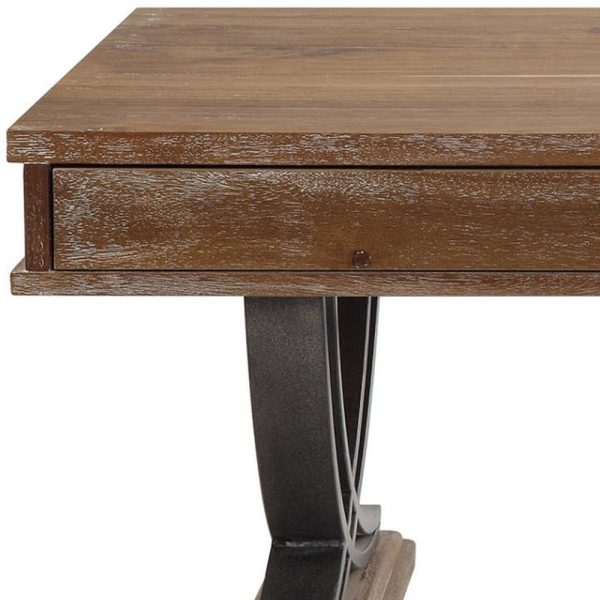 Industrial Style Antiqued Oak Finish Coffee Table With Black Accents - Image 3