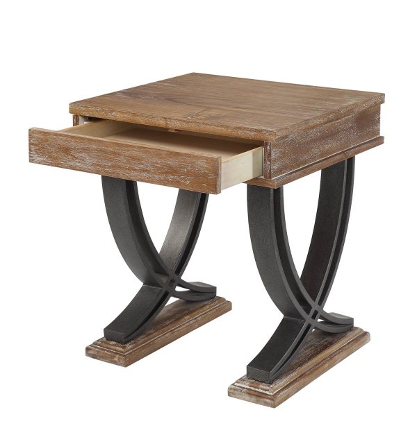 20" X 22" X 25" Antique Oak Black Wood Metal End Table - Image 2