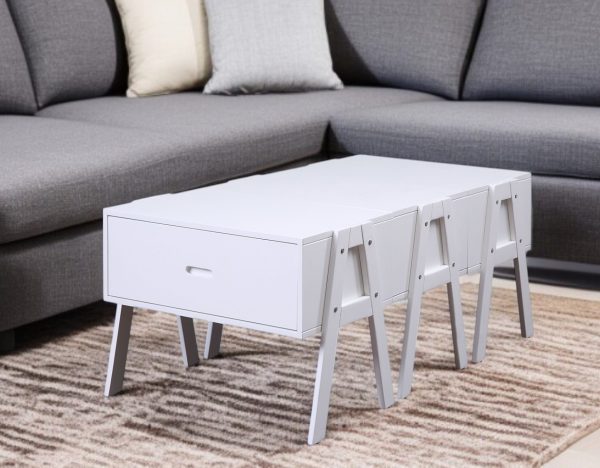 Sleek White Rectangular Convertible Coffee Table