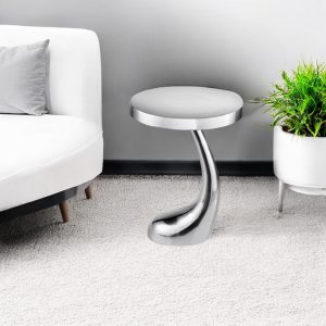 21" Silver Aluminum Round Abstract End Table