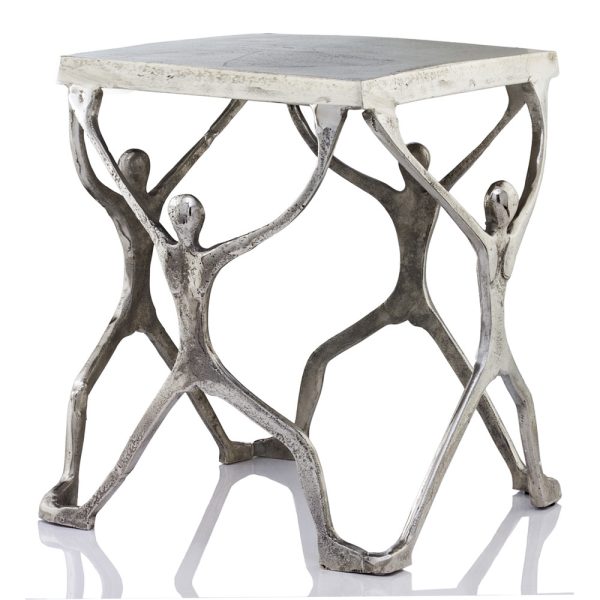 18" Silver And Antiqued White Aluminum Square End Table - Image 3