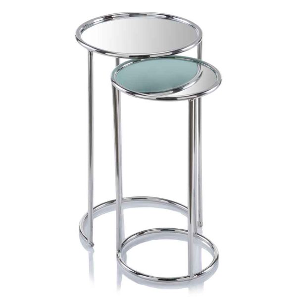 22" Silver Aluminum Round Mirrored End Table - Image 2
