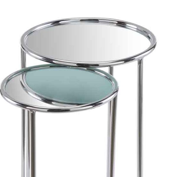22" Silver Aluminum Round Mirrored End Table - Image 3
