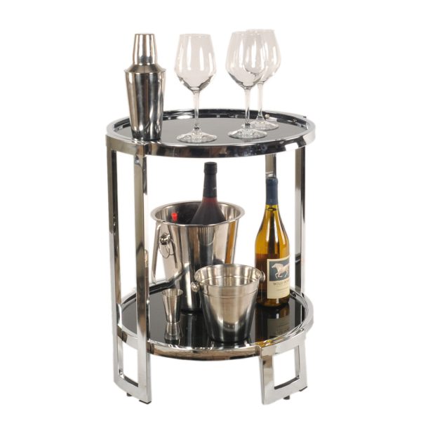 22" Silver Glass Round Mirrored End Table With Shelf - Image 3