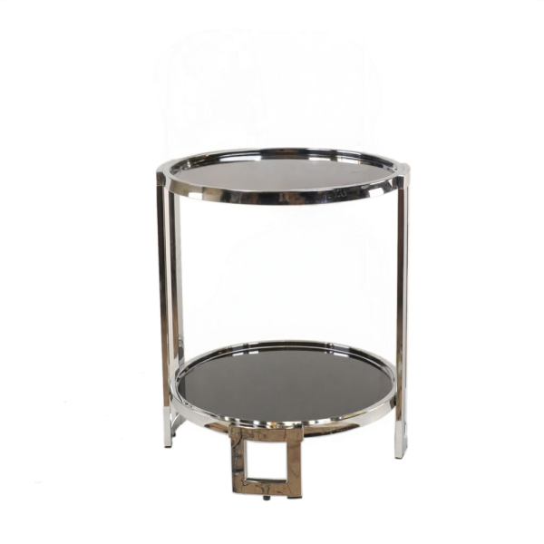 22" Silver Glass Round Mirrored End Table With Shelf - Image 2