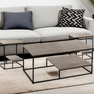 Set of Three 42" Taupe And Black Metal Coffee Table With Shelf