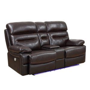 78" Brown Faux Leather Power Reclining Love Seat With Storage