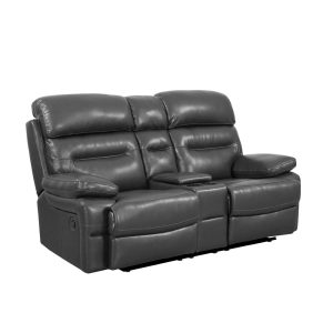 78" Gray Faux Leather Manual Reclining Love Seat With Storage