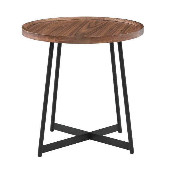 21.66" X 21.66" X 22.05" Round Side Table In American Walnut And Black - Image 2