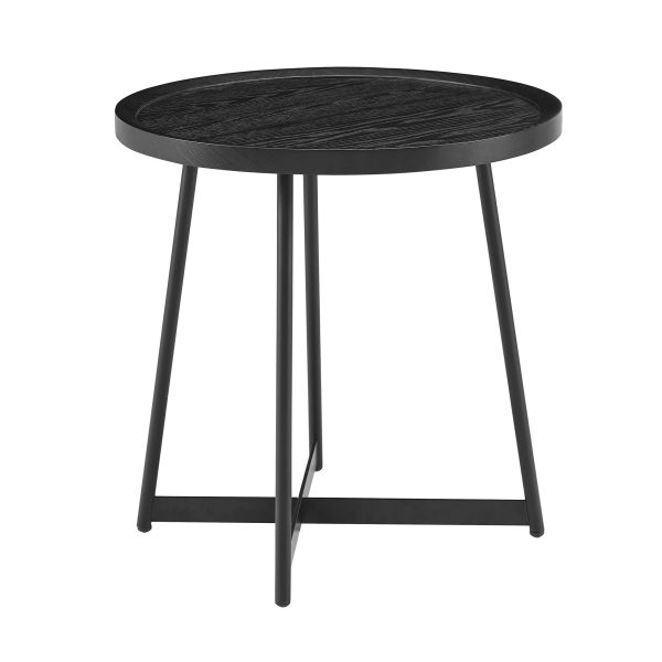 21.66" X 21.66" X 22.05" Round Side Table In Black Ash Wood And Black - Image 2
