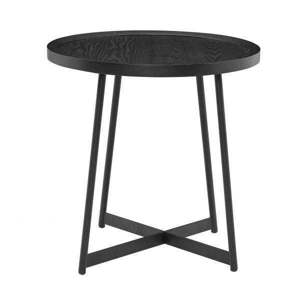 21.66" X 21.66" X 22.05" Round Side Table In Black Ash Wood And Black - Image 3