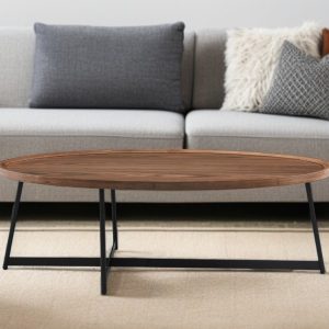 24" Brown and Black Wood And Metal Oval Frame Coffee Table