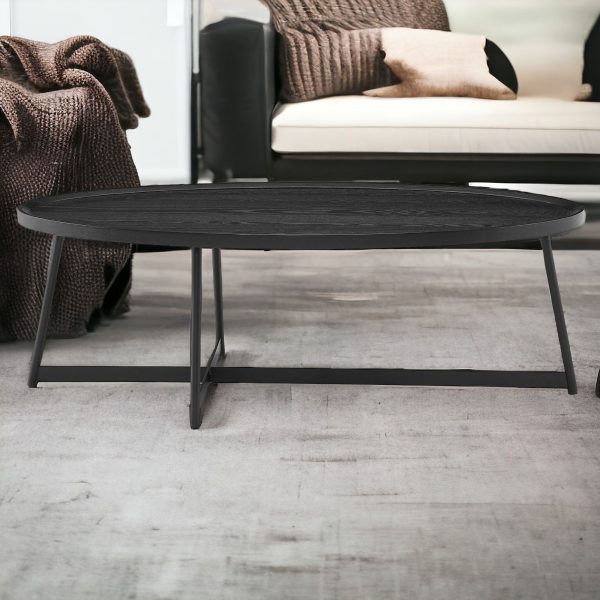 47" Black Wood And Metal Oval Frame Coffee Table - Image 2