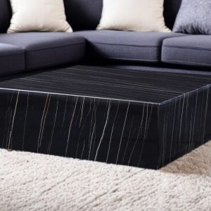 35" Black Genuine Marble And Brass Square Coffee Table
