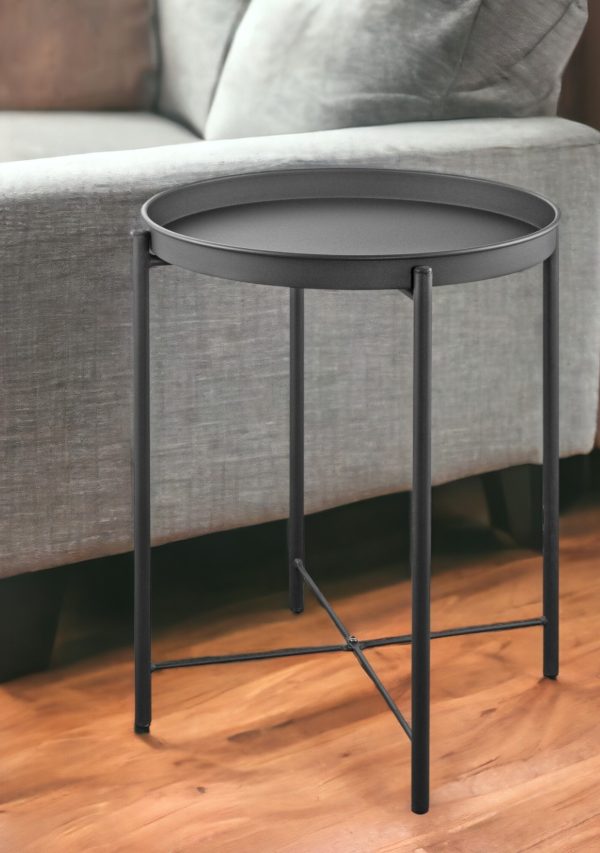 21" Gray Aluminum Round End Table - Image 2
