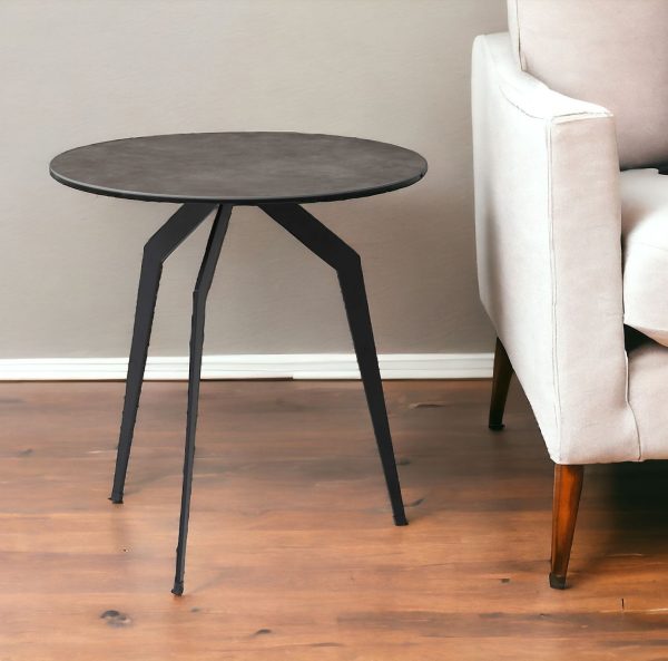 20" Black And Gray Ceramic Round End Table - Image 2