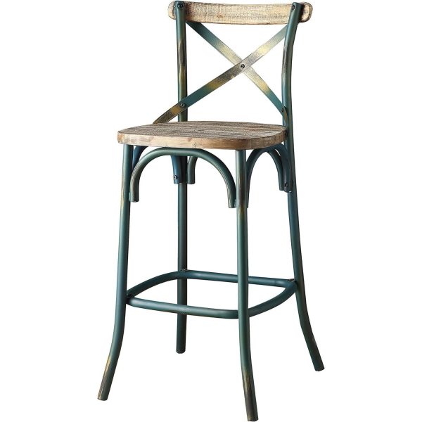 21" Brown And Turquoise Solid Wood And Metal Bar Chair - Image 3