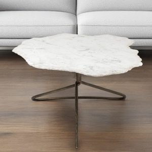 33" White and Gold Genuine Marble and Iron Free Form Coffee Table