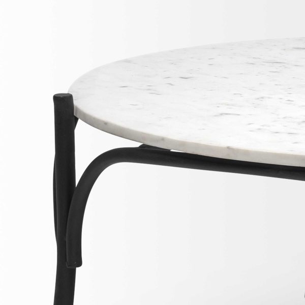 36" Brown and Black Wood and Metal Round Coffee Table - Image 3