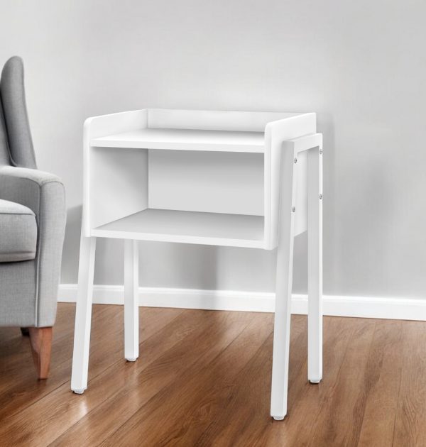 23" Rectangular White Accent Table With White Metal Legs - Image 2
