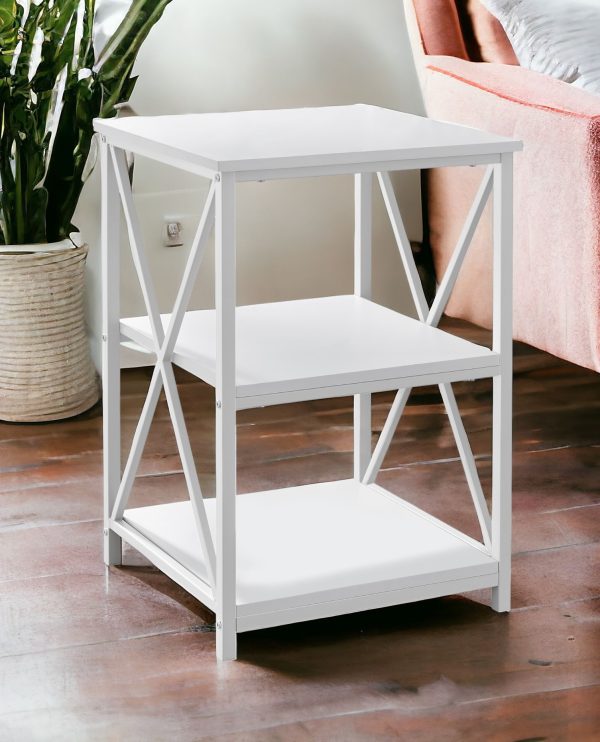 26" Rectangular White White Metal Accent Table - Image 2