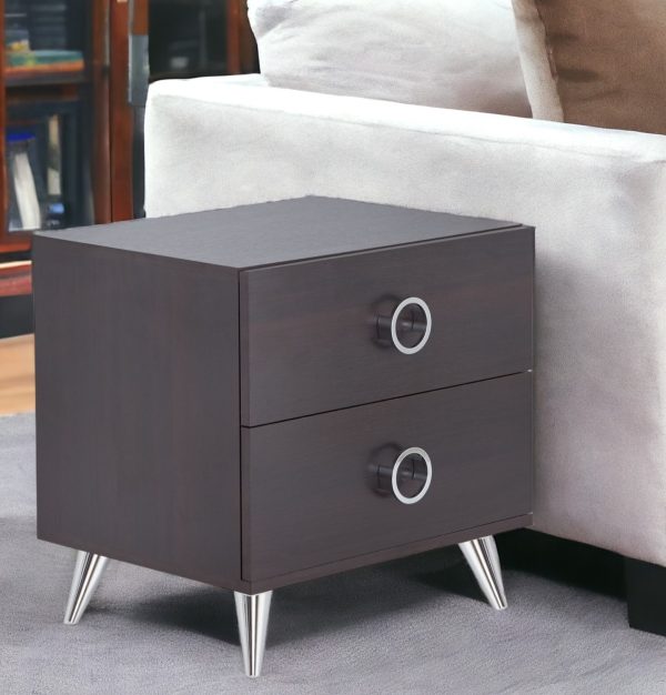 20" Silver And Espresso End Table With Two Drawers - Image 2