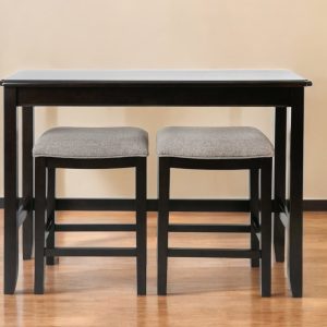 Set of Two 27" Light Gray and Dark Brown Solid Wood Backless Bar Chairs with Table