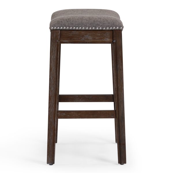 26" Gray and Brown Fabric and Solid Wood Backless Counter Height Bar Chair - Image 3