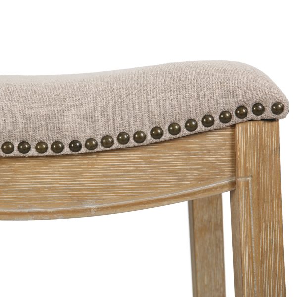31" Linen and Natural Solid Wood Backless Bar Height Bar Chair - Image 2
