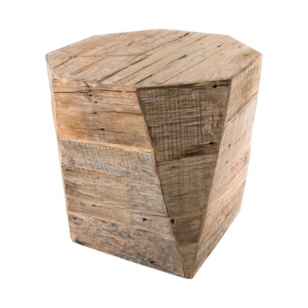 20" Brown Distressed Solid Wood Hexagonal Top Table - Image 2
