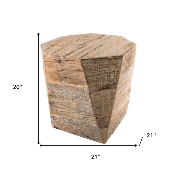 20" Brown Distressed Solid Wood Hexagonal Top Table - Image 3