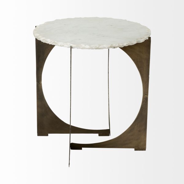 21" Brown And White Marble Round End Table - Image 3