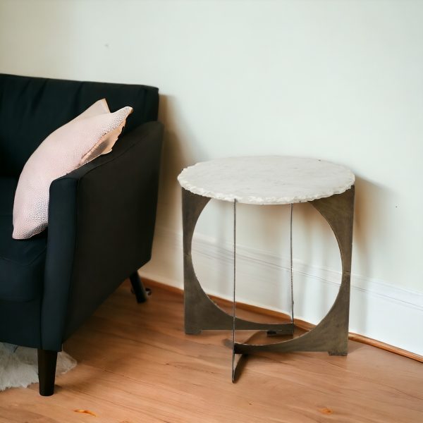 21" Brown And White Marble Round End Table - Image 2