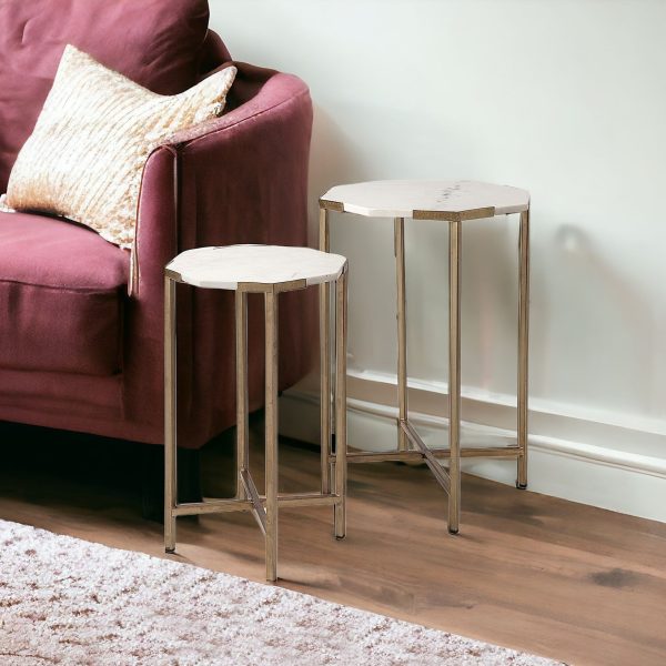 25" White Marble Round End Table - Image 2