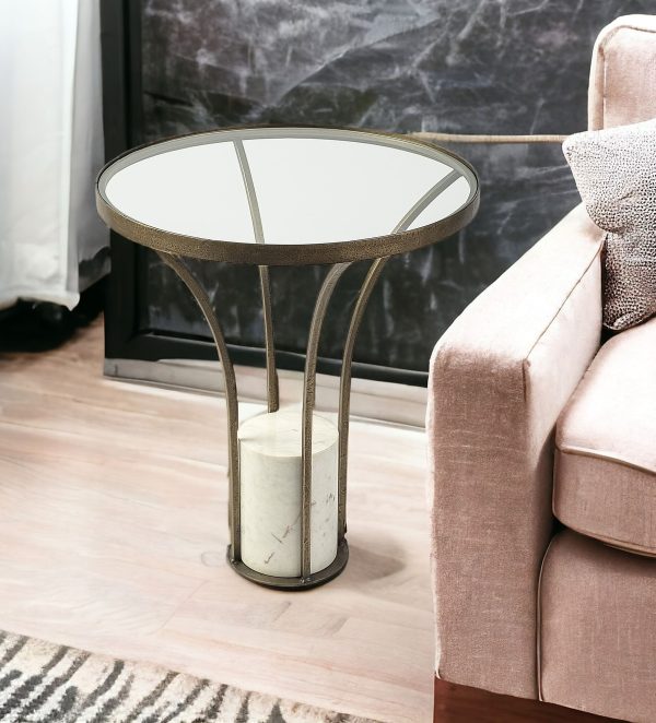 24" Black And White Glass Round End Table - Image 2