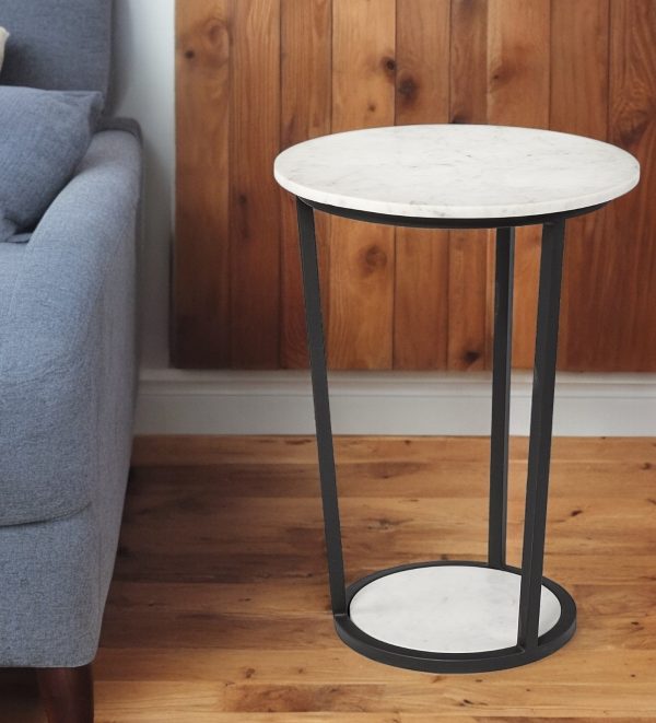 25" Black And White Marble End Table - Image 2