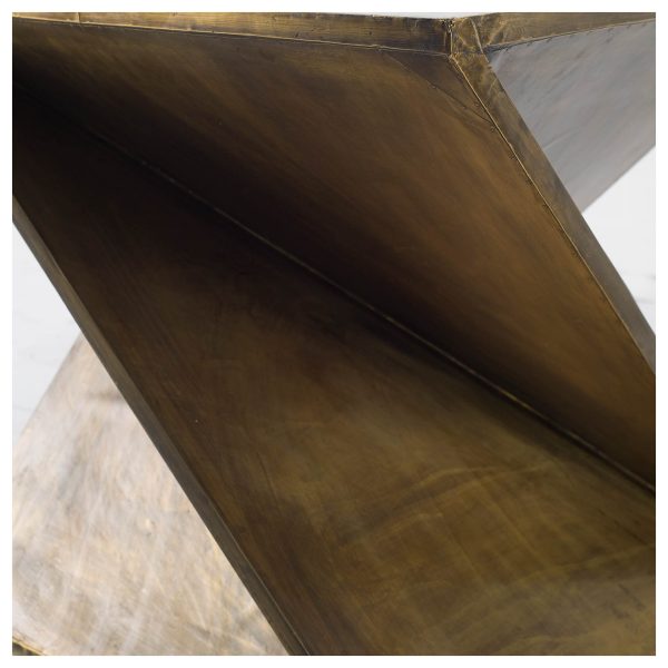 21" Brass Clad Distressed Wood Abstract End Table - Image 3