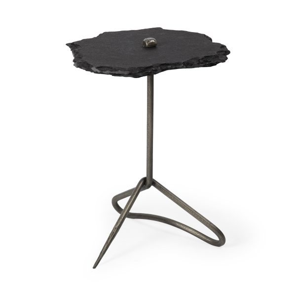 24" Slate Gray And Black Stone End Table - Image 2
