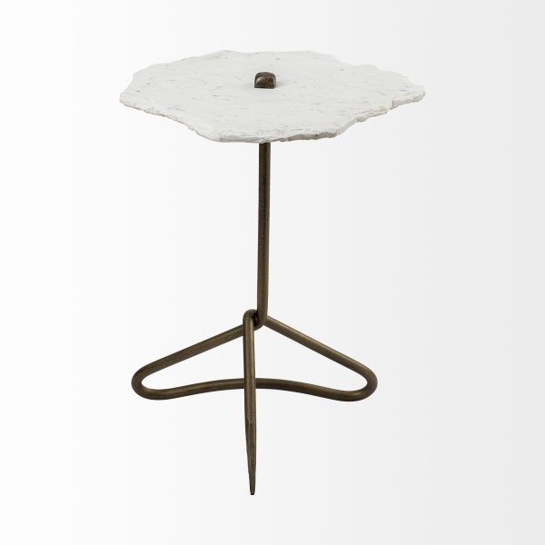 23" Gold And White Marble End Table - Image 3