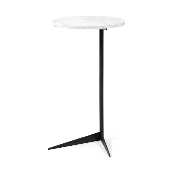 27" Black And White Marble Round End Table - Image 2