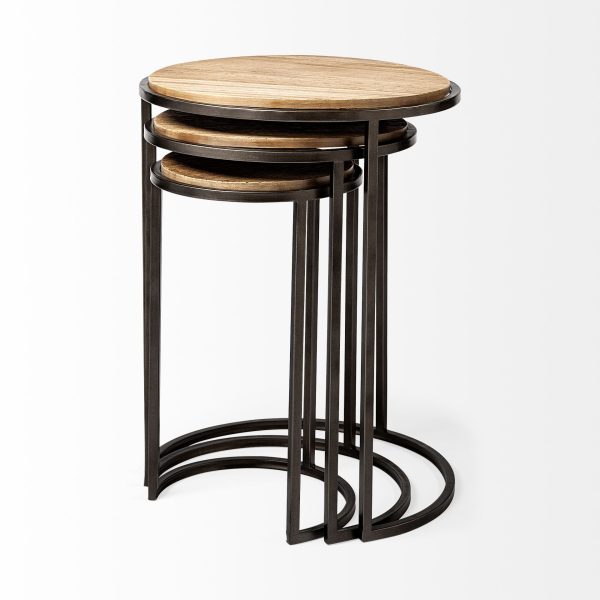 Set of Three 27" Black And Brown Solid Wood Round End Table - Image 3