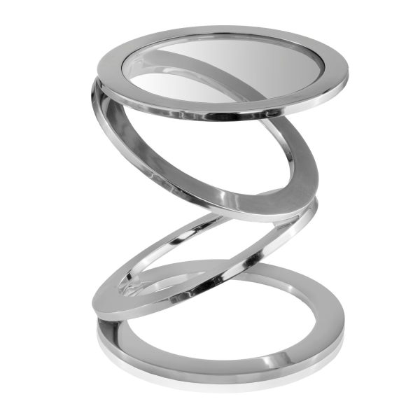 17" Silver And Clear Glass and Aluminum Round Abstract End Table - Image 2
