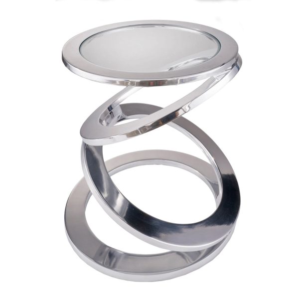 17" Silver And Clear Glass and Aluminum Round Abstract End Table - Image 3