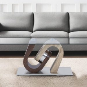 47" Clear And Oak Glass Coffee Table