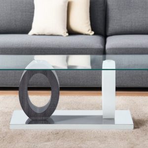 47" Clear And White and Gray Glass Coffee Table